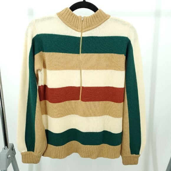 VTG Dalton Camel Hair/Geelong Lambswool Mock Neck Stripe Sweater 36 (S/M) - Picture 2 of 16